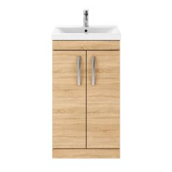 Nuie Athena 500mm 2 Door Floor Standing Cabinet & Mid-Edge Basin - Natural Oak