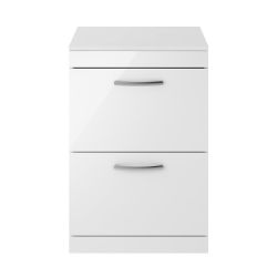 Nuie Athena 600mm 2 Drawer Floor Standing Cabinet & Worktop - Gloss White