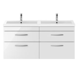 Nuie Athena 1200mm Double 2 Drawer Wall Hung Cabinet & Basin - Gloss White