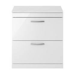 Nuie Athena 800mm 2 Drawer Floor Standing Cabinet & Worktop - Gloss White