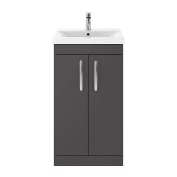 Nuie Athena 500mm 2 Door Floor Standing Cabinet & Minimalist Basin - Gloss Grey