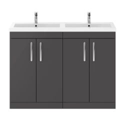 Nuie Athena 1200mm Double 2 Door Floor Standing Cabinet & Basin - Gloss Grey