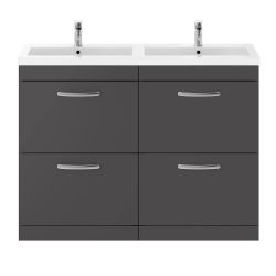 Nuie Athena 1200mm Double 2 Drawer Floor Standing Cabinet & Basin - Gloss Grey