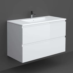 RAK Joy 1000mm Wall Hung Vanity Unit With Drop In Wash Basin - Pure White 