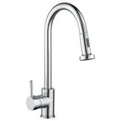 RAK Button Activated Pull Out Kitchen Sink Mixer Tap with Side Lever