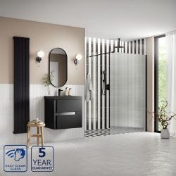 Serene Optimum 900mm Fluted Wetroom Panel and Support Bar - Black