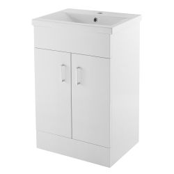 Nuie Eden 500mm 2 Door Floor Standing Cabinet & Minimalist Basin - Gloss White