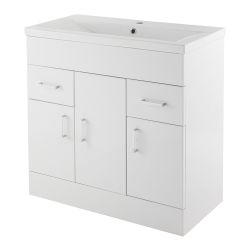 Nuie Eden 800mm 3 Door & 2 Drawer Floor Standing Cabinet & Minimalist Basin - Gloss White