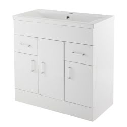 Nuie Eden 800mm 3 Door & 2 Drawer Floor Standing Cabinet & Mid-Edge Basin - Gloss White