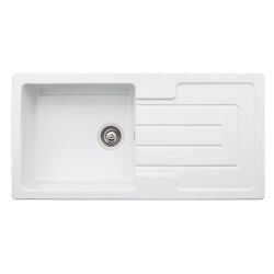 Abode Acton Ceramic Inset Sink with 1 Bowl, Drainer & Kit 1000mm - White