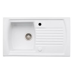 Abode Milford Ceramic Inset Sink with 1 Bowl, Drainer & Kit 860mm - White
