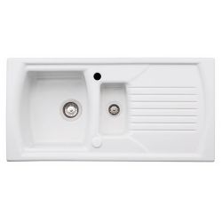 Abode Milford Ceramic Inset Sink with 1.5 Bowl, Drainer & Kit 1000mm - White