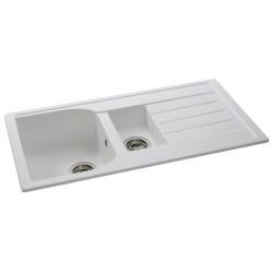 Abode Oriel Granite Inset Sink with 1.5 Bowl, Drainer & Kit 950mm - Frost White
