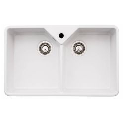 Abode Provincial Ceramic Undermount Sink with Large 2 Bowl & Kit 794mm - White