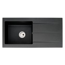 Abode Zero Granite Inset Sink with 1 Bowl, Drainer & Kit 1000mm - Black Metallic