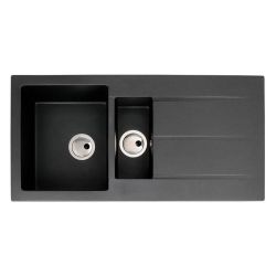 Abode Zero Granite Inset Sink with 1.5 Bowl, Drainer & Kit 1000mm - Black Metallic