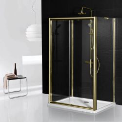 Aqua i 3 Sided Shower Enclosure - 1000mm Sliding Door and 900mm Side Panels - Brushed Brass