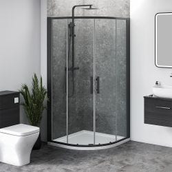 1200mm x 800mm Double Sliding Door Black Offset Quadrant Shower Enclosure and Shower Tray