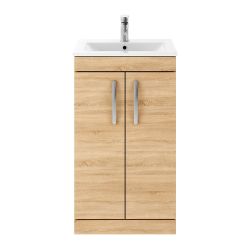 Nuie Athena 500mm 2 Door Floor Standing Cabinet & Minimalist Basin - Natural Oak