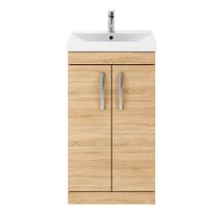 Nuie Athena 500mm 2 Door Floor Standing Cabinet & Thin-Edge Basin - Natural Oak