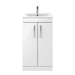 Nuie Athena 500mm 2 Door Floor Standing Cabinet & Minimalist Basin - Gloss White