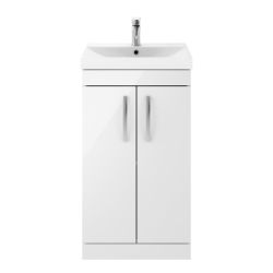 Nuie Athena 500mm 2 Door Floor Standing Cabinet & Thin-Edge Basin - Gloss White