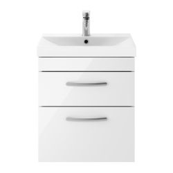 Nuie Athena 500mm 2 Drawer Wall Hung Cabinet & Thin-Edge Basin - Gloss White