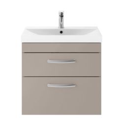 Nuie Athena 600mm 2 Drawer Wall Hung Cabinet & Thin-Edge Basin - Stone Grey