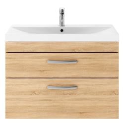 Nuie Athena 800mm 2 Drawer Wall Hung Cabinet & Thin-Edge Basin - Natural Oak