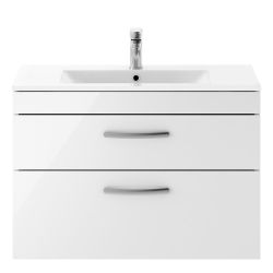 Nuie Athena 800mm 2 Drawer Wall Hung Cabinet & Minimalist Basin - Gloss White