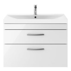 Nuie Athena 800mm 2 Drawer Wall Hung Cabinet & Thin-Edge Basin - Gloss White