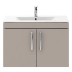 Nuie Athena 800mm 2 Door Wall Hung Cabinet & Minimalist Basin - Stone Grey