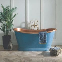 BC Designs Freestanding Copper Boat Bath 1500mm x 725mm - Patinata Blue