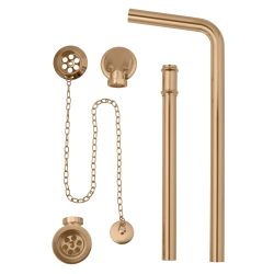 BC Designs Push Down Exposed Bath Waste / Plug & Chain With Overflow Pipe - Brushed Copper