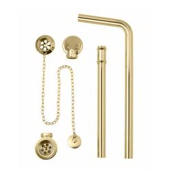BC Designs Push Down Exposed Bath Waste / Plug & Chain With Overflow Pipe - Brushed Gold