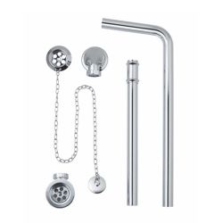 BC Designs Push Down Exposed Bath Waste / Plug & Chain With Overflow Pipe - Brushed Nickel