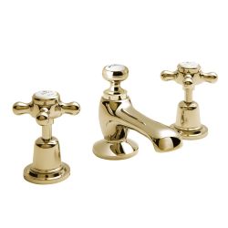 BC Designs Victrion Crosshead 3 Tap Hole Basin Mixer Tap with Pop Up Waste - Brushed Gold