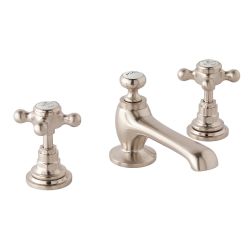 BC Designs Victrion Crosshead 3 Tap Hole Basin Mixer Tap with Pop Up Waste - Brushed Nickel