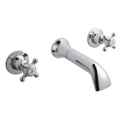 BC Designs Victrion Crosshead 3 Tap Hole Wall Basin Tap - Brushed Chrome
