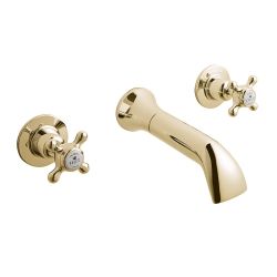 BC Designs Victrion Crosshead 3 Tap Hole Wall Basin Tap - Brushed Gold