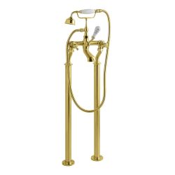 BC Designs Victrion Crosshead Deck Mounted Bath Shower Mixer Tap - Gold