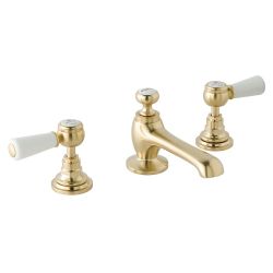 BC Designs Victrion Lever 3 Tap Hole Basin Mixer Tap with Pop Up Waste - Brushed Gold
