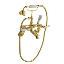 BC Designs Victrion Lever Wall Mounted Bath Shower Mixer Tap - Brushed Gold