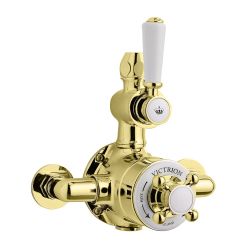 BC Designs Victrion Single Outlet Thermostatic Twin Shower Mixer Lever - Brushed Gold