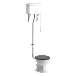 BTL Sherbourne High Level Toilet & Grey Ash Wood Effect Seat