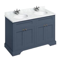 Burlington 1300mm 4 Door Vanity Unit with Carrara White Marble Worktop & Basin - Blue