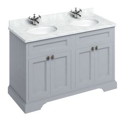 Burlington 1300mm 4 Door Vanity Unit with Carrara White Marble Worktop & Basin- Classic Grey