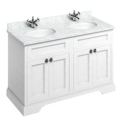 Burlington 1300mm 4 Door Vanity Unit with Carrara White Marble Worktop & Basin - Matt White