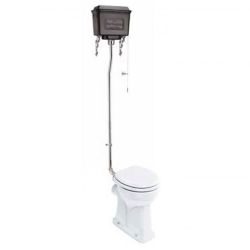 Burlington 430 Regal High Level Toilet & Dual Flush Aluminium Black Cistern - White
