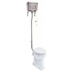 Burlington 430 Regal High Level Toilet & Dual Flush Aluminium Brushed Cistern - White